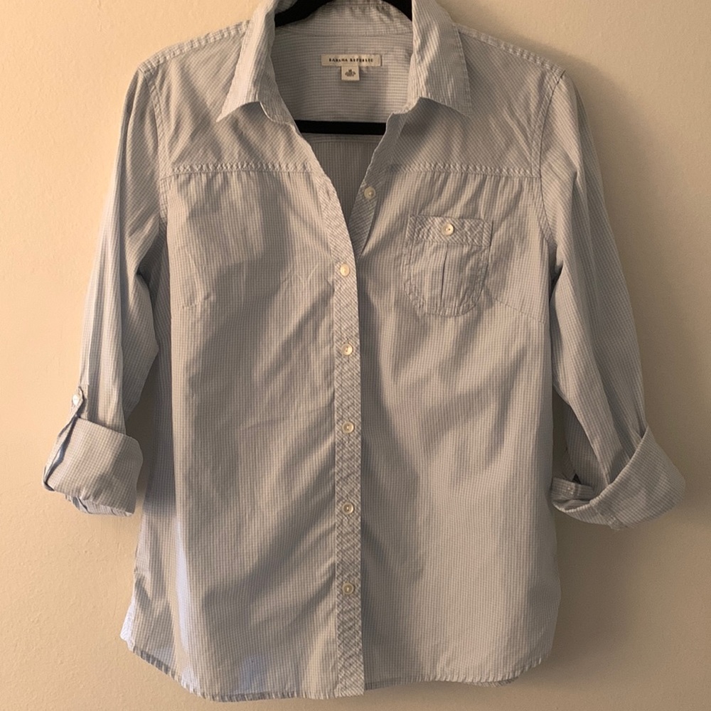 NWOT Banana Republic Light Blue Plaid Shirt Medium